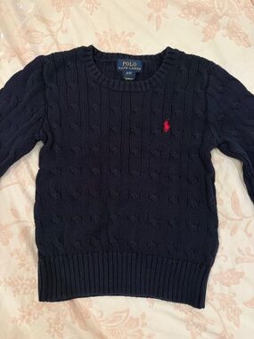 Polo by Ralph Lauren Navy Cable Knit Sweater with Yellow Logo